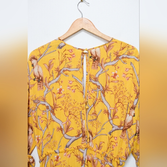 Johanna Ortiz x H&M Yellow Floral Tiered Ruffle Maxi Dress Size M Boho Botanical - Picture 9 of 12
